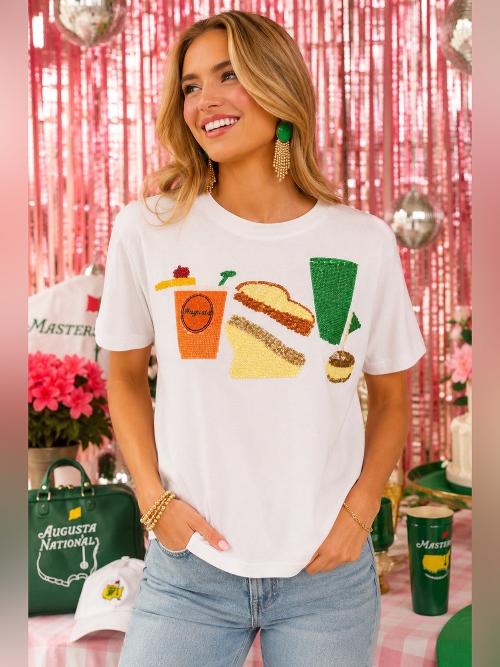Queen of Sparkles Augusta Masters Golf Sequin Concession Food Tee RARE Sz S